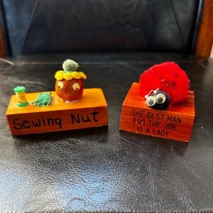 Two Vintage Handmade Novelty Collectibles Sewing Nut and Ladybug